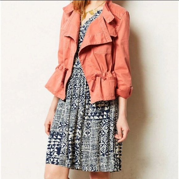 Anthropologie Hei Hei Anorak Jacket Drawstring Button Front Melon Pink Small - Picture 10 of 10